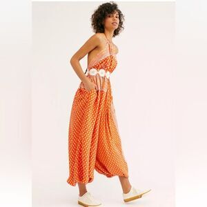 Intimately Free People Rising Sun Wide Leg Embroidered Printed Jumpsuit M NWOT